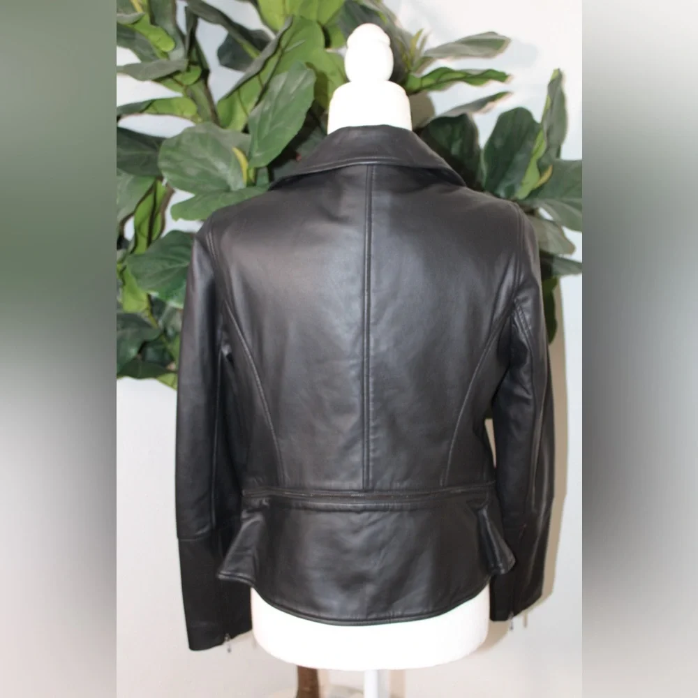 Ted Baker Black Yaswin 100% Ovine Leather Biker Jacket - Picture 3 of 17